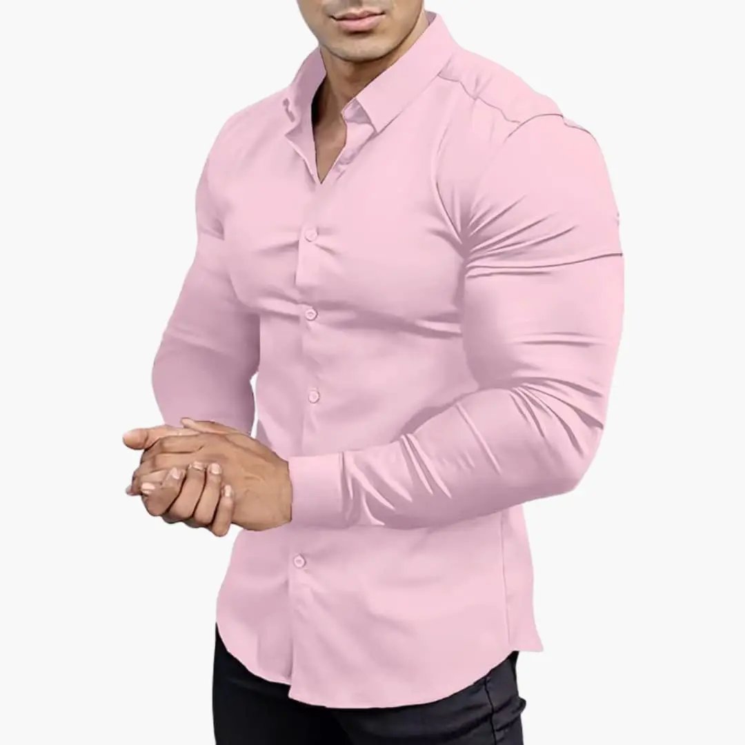 Men's Slim Fit Long Sleeve Shirt, Smart Casual Button-Up Easy Iron Dress Shirt