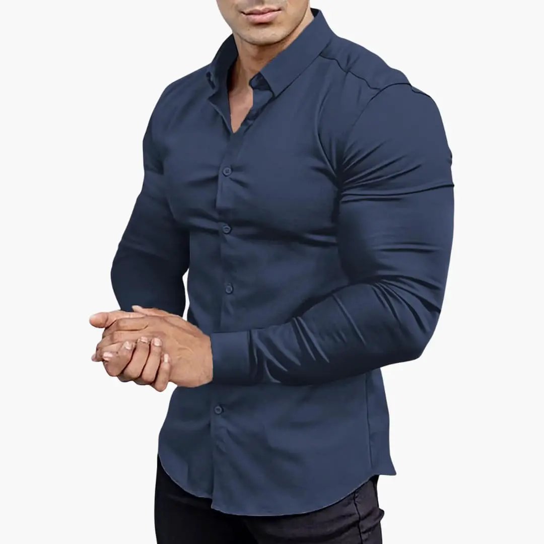 Men's Slim Fit Long Sleeve Shirt, Smart Casual Button-Up Easy Iron Dress Shirt