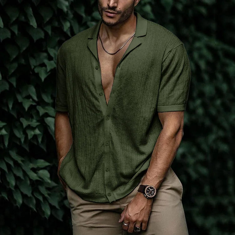 Men's Short Sleeve Summer Shirt, Relaxed Fit Casual Button-Up Holiday Shirt for Everyday Wear 21