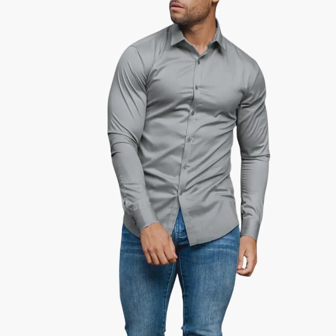 Men's Slim Fit Long Sleeve Shirt, Smart Casual Button-Up Easy Iron Dress Shirt
