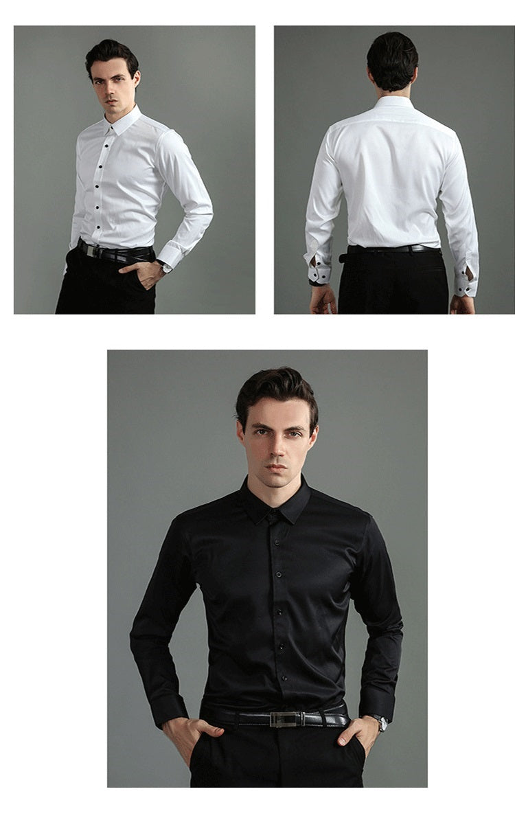 Men's Long Sleeve Formal Shirt, Flexible Fit Smart Button-Up Dress Shirt for Events 13