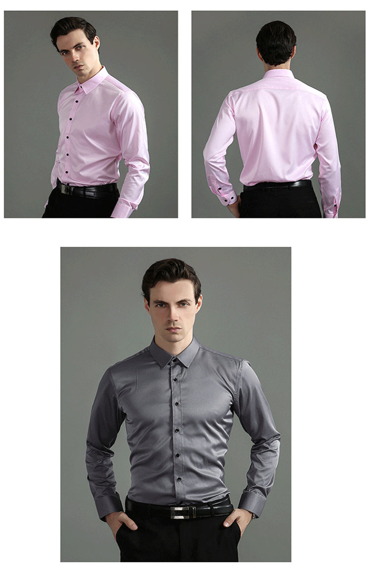 Men's Long Sleeve Formal Shirt, Flexible Fit Smart Button-Up Dress Shirt for Events 15
