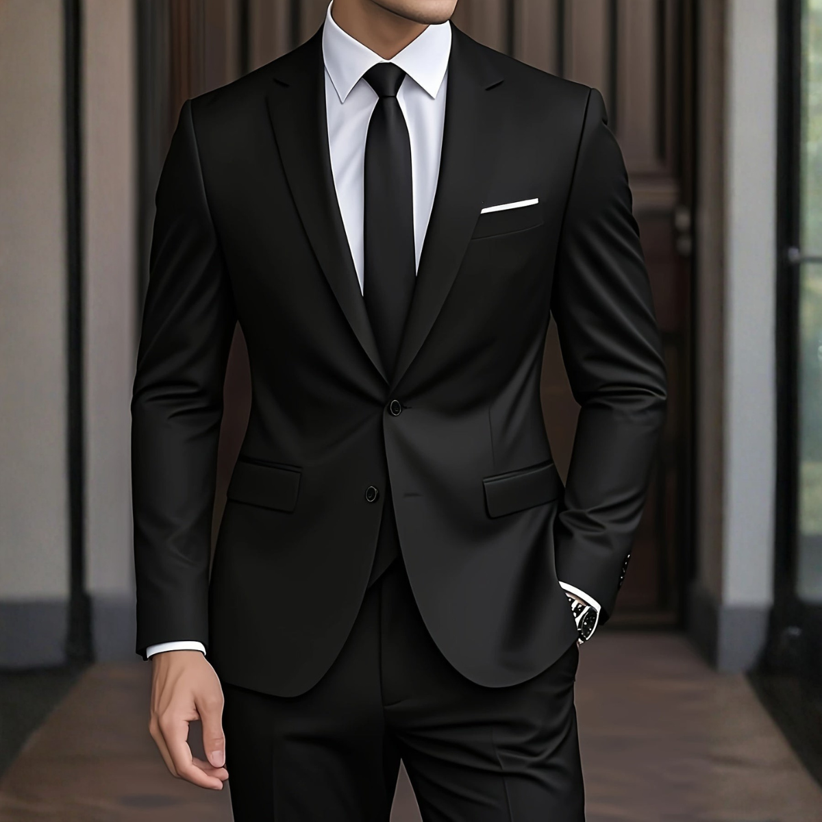 Men's Slim Fit Suit, 2 Piece Tailored Button-Up Blazer & Trousers Set for Formal Events 6