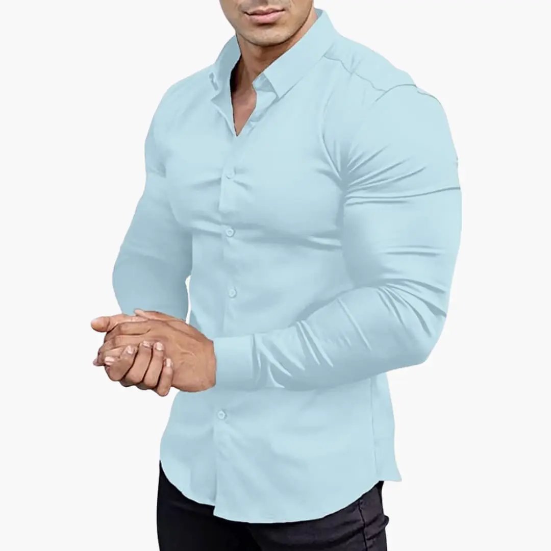 Men's Slim Fit Long Sleeve Shirt, Smart Casual Button-Up Easy Iron Dress Shirt