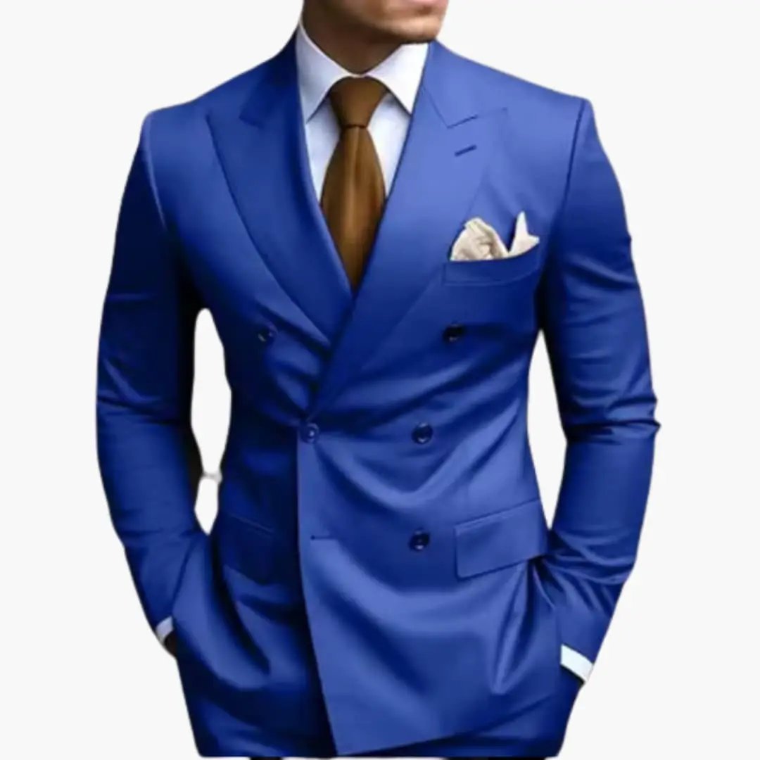 Men's 2 Piece Double-Breasted Suit, Slim Fit Tailored Blazer & Trousers Set for Formal 15