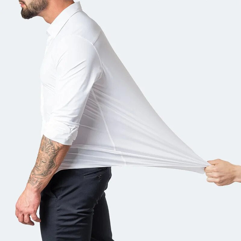 Men's Long Sleeve Formal Shirt, Flexible Fit Smart Button-Up Dress Shirt for Events 2