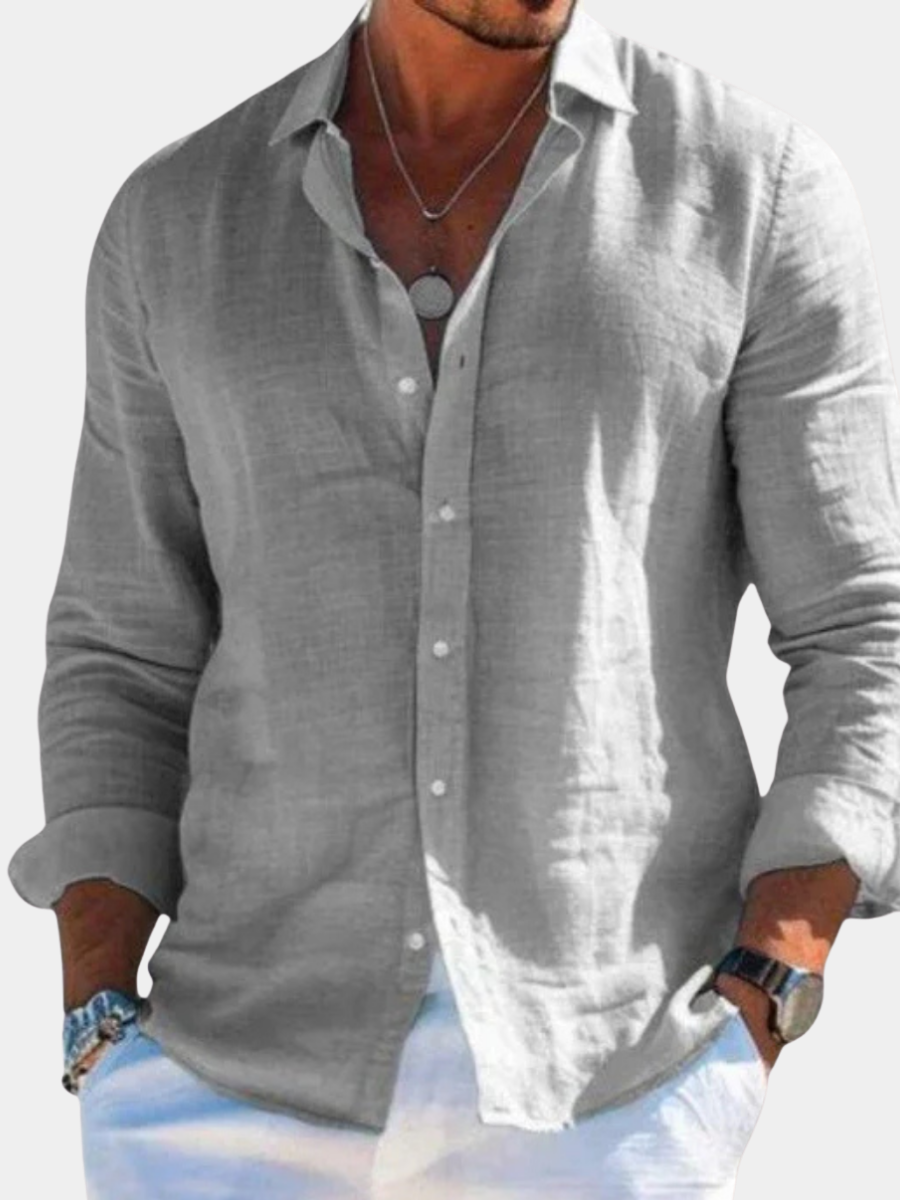 Men's Long Sleeve Button-Up Shirt, Classic Smart Casual Cotton Shirt with Buttons 1
