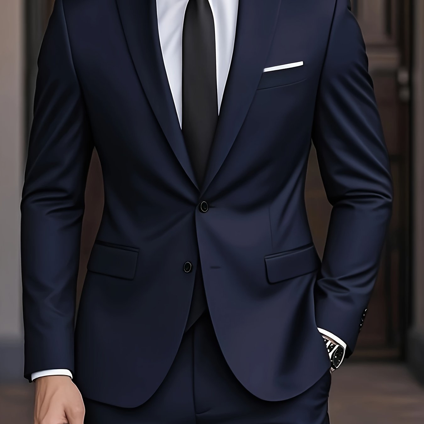 Men's Slim Fit Suit, 2 Piece Tailored Button-Up Blazer & Trousers Set for Formal Events 17