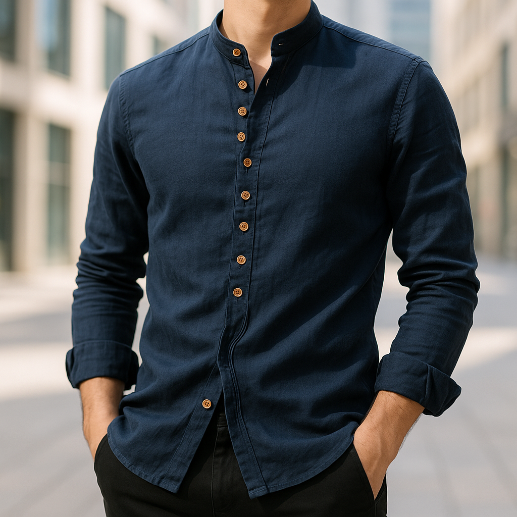 Men's Linen Cotton Shirt, Long Sleeve Relaxed Fit Button-Up Summer Casual Shirt 2