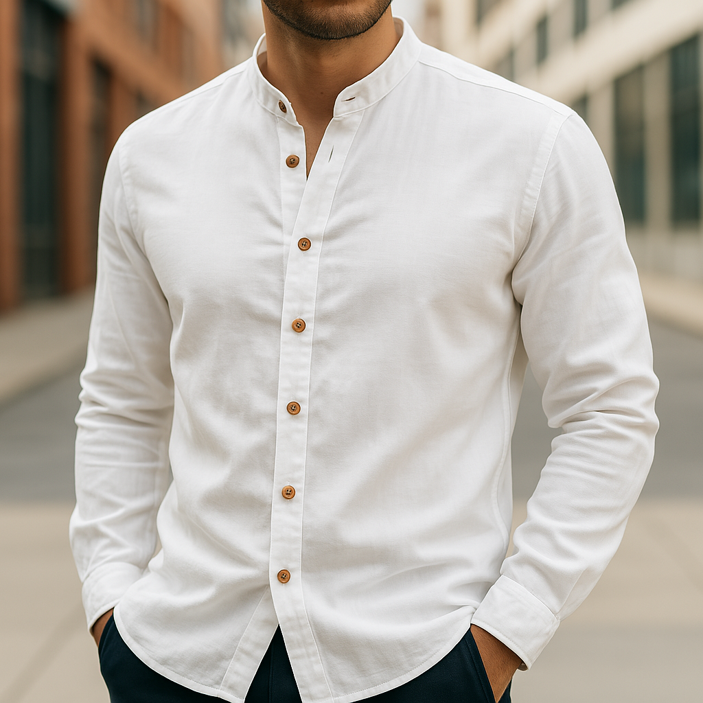 Men's Linen Cotton Shirt, Long Sleeve Relaxed Fit Button-Up Summer Casual Shirt 3