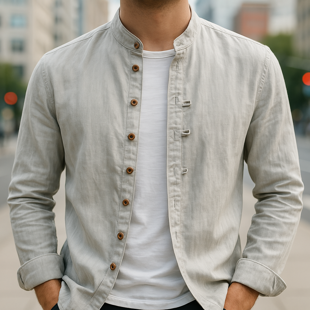 Men's Linen Cotton Shirt, Long Sleeve Relaxed Fit Button-Up Summer Casual Shirt 4
