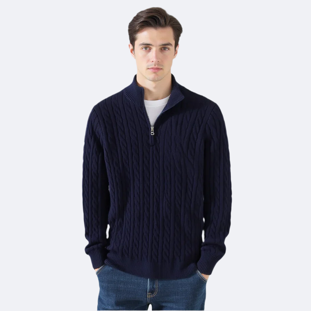Cable-Knit Half-Zip Sweater