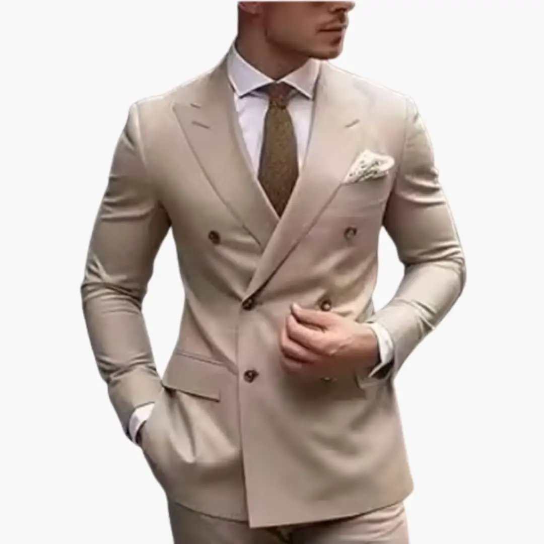 Men's 2 Piece Double-Breasted Suit, Slim Fit Tailored Blazer & Trousers Set for Formal 19