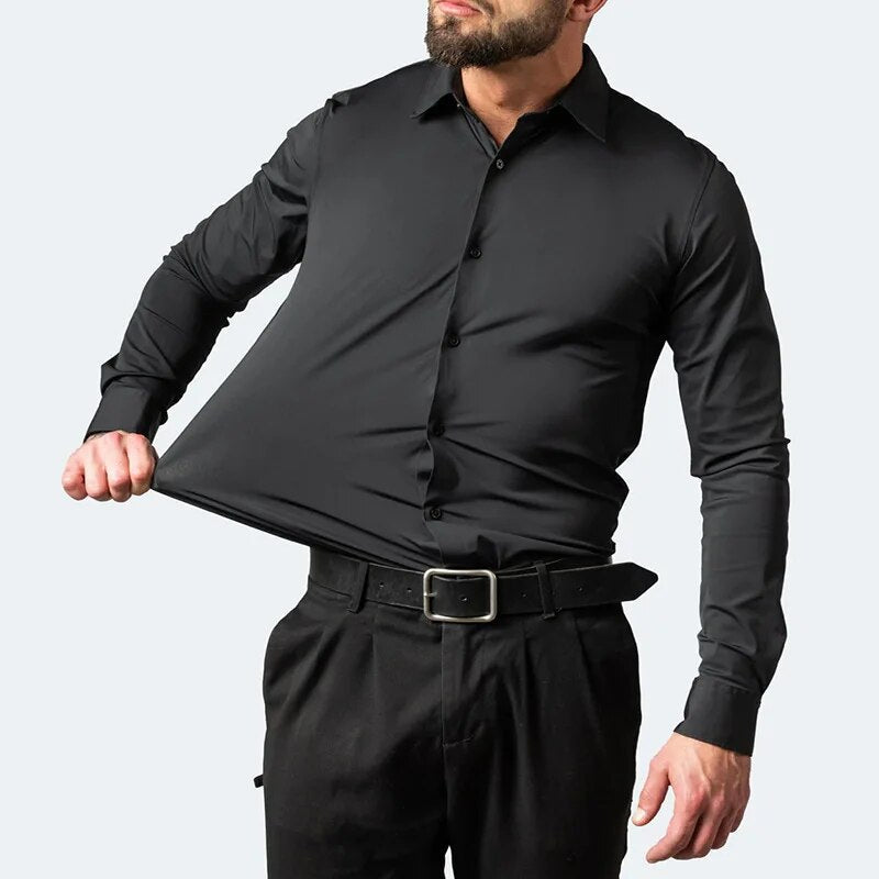 Men's Long Sleeve Formal Shirt, Flexible Fit Smart Button-Up Dress Shirt for Events 1