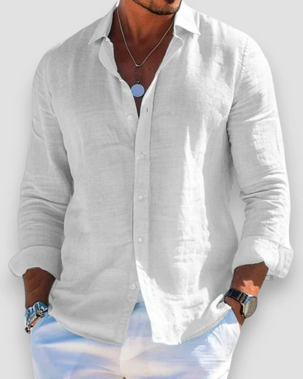 Men's Long Sleeve Button-Up Shirt, Classic Smart Casual Cotton Shirt with Buttons 4