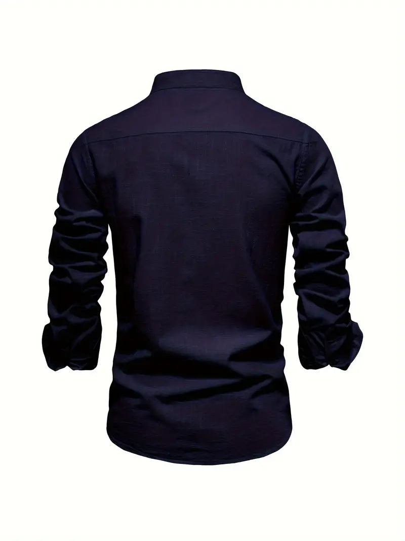 Men's Casual Shirt, Long Sleeve Button-Up Slim Fit Smart Casual Everyday Cotton Shirt 7