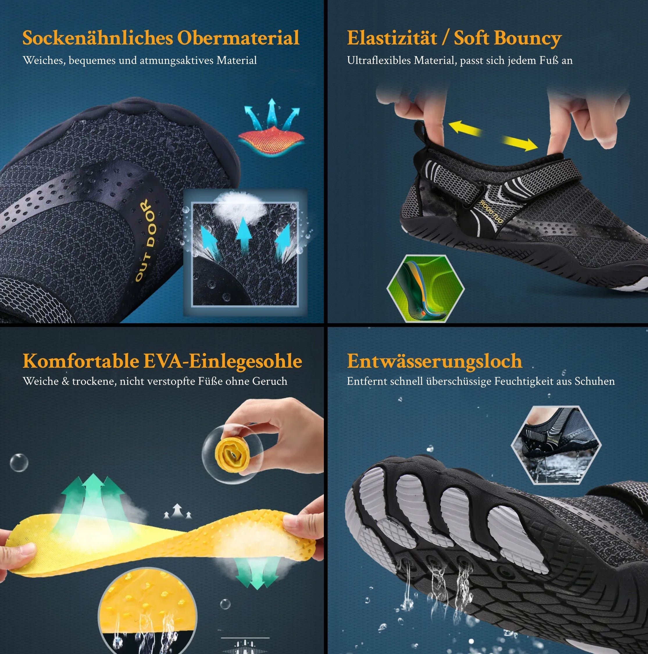 Men's Water Shoes, Non-Slip Quick-Dry Adjustable Strap Lightweight Summer Beach Shoes 7