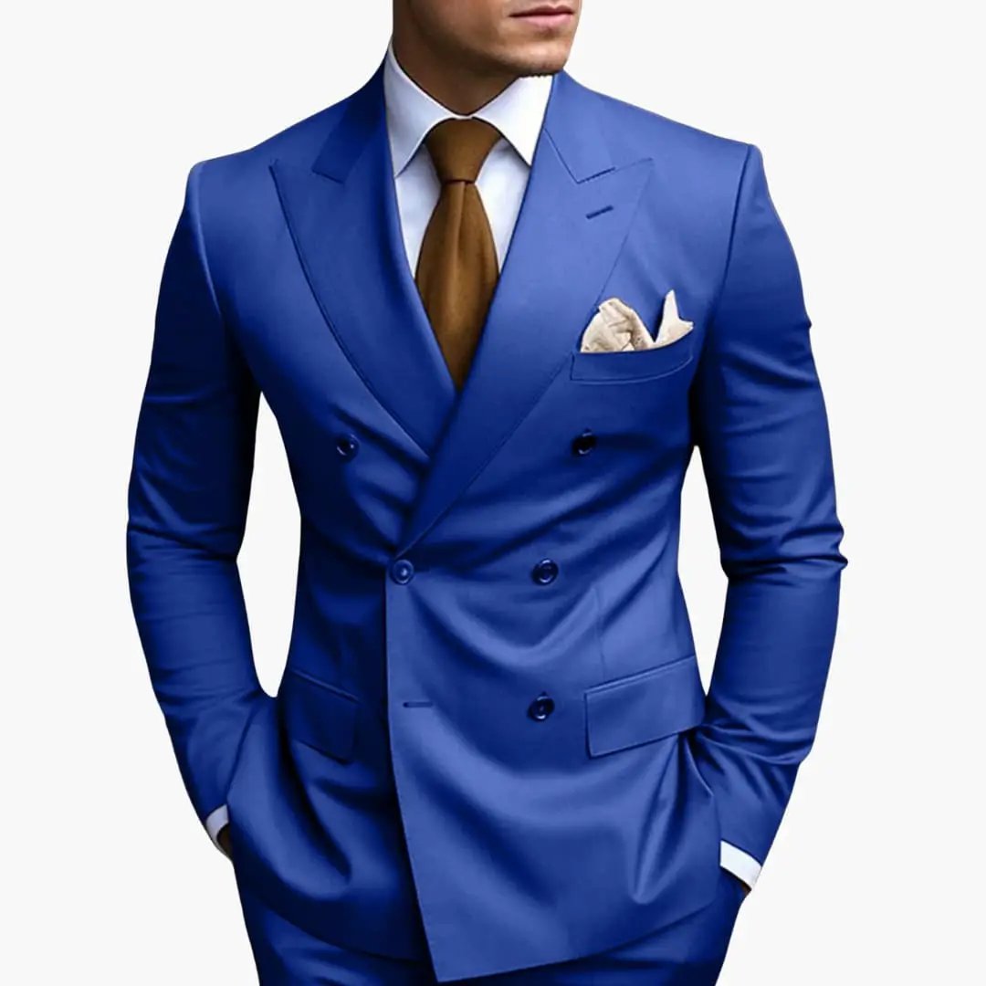 Men's Double-Breasted Wedding Suit, Tailored Blazer & Trousers Formal Event Set 15