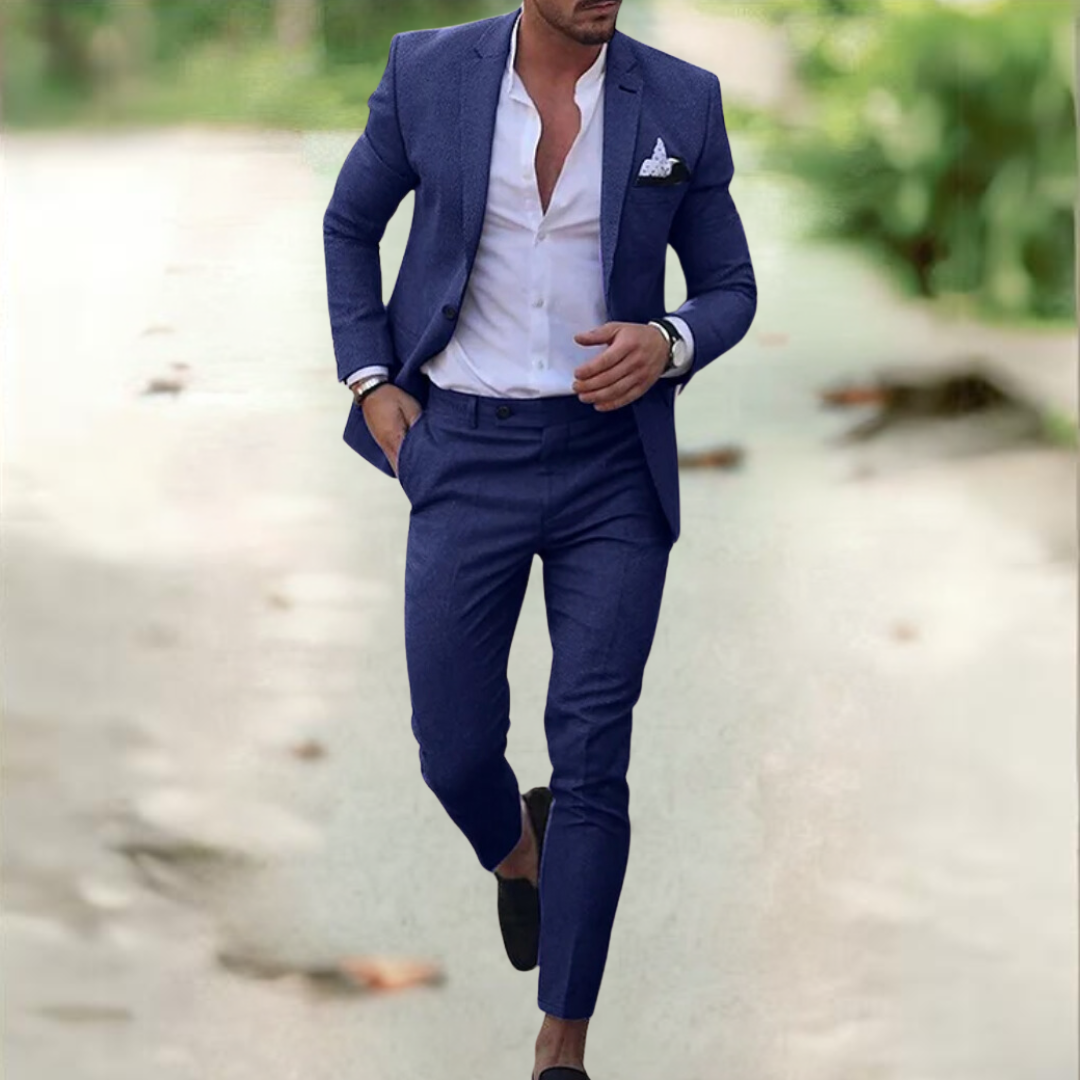 Men's 2 Piece Tailored Suit, Classic Slim Fit Blazer & Trousers Set for Weddings & Business 1