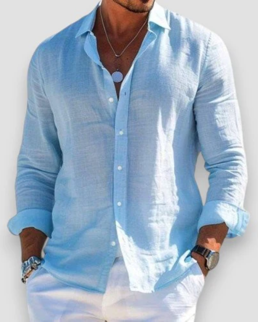 Men's Long Sleeve Button-Up Shirt, Classic Smart Casual Cotton Shirt with Buttons 3