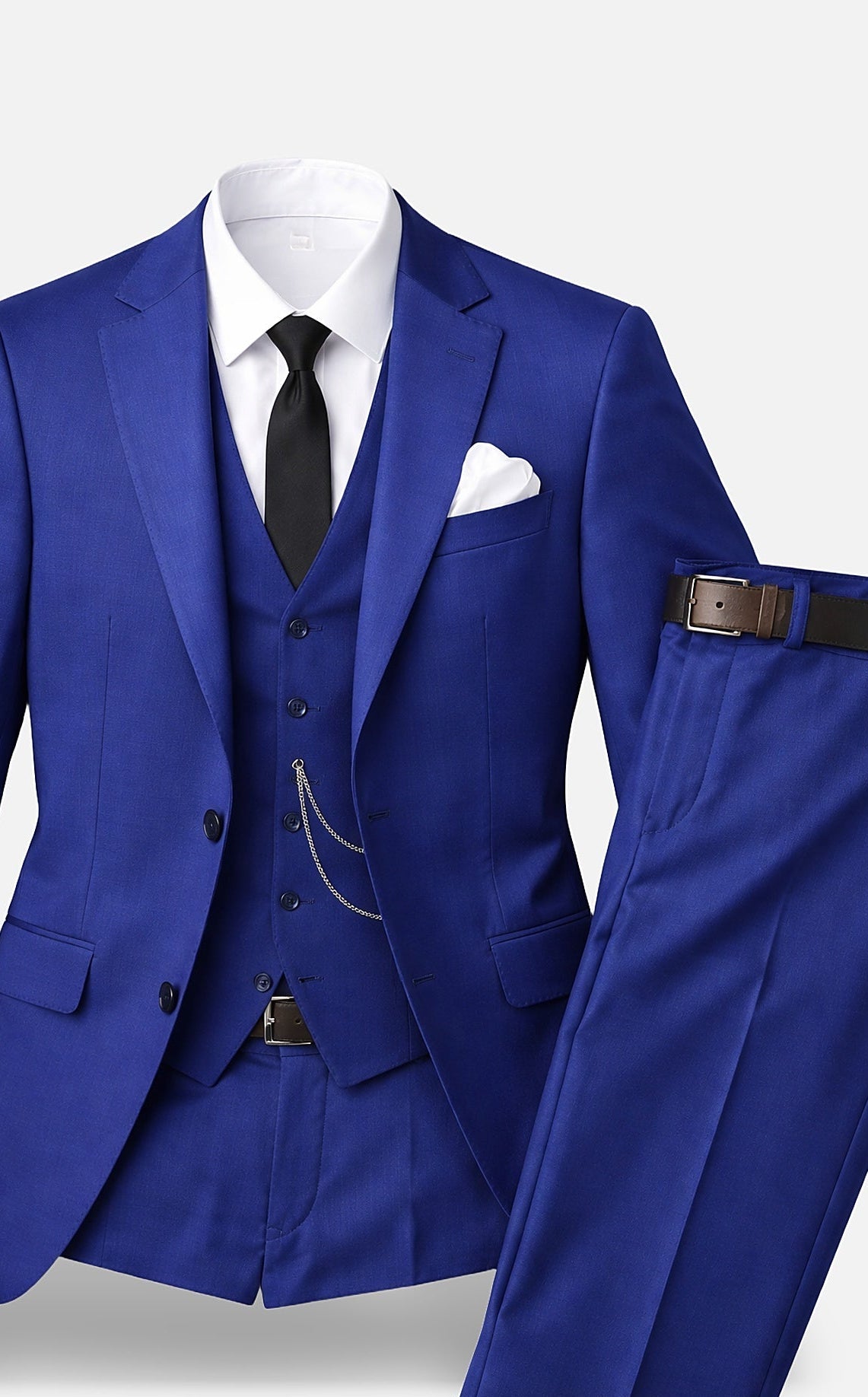 Men's 3 Piece Suit, Slim Fit Tailored Blazer, Waistcoat & Trousers Set in Blue 5