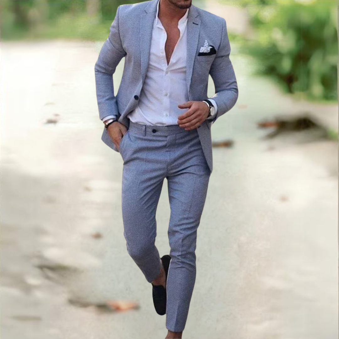 Men's 2 Piece Tailored Suit, Classic Slim Fit Blazer & Trousers Set for Weddings & Business 2