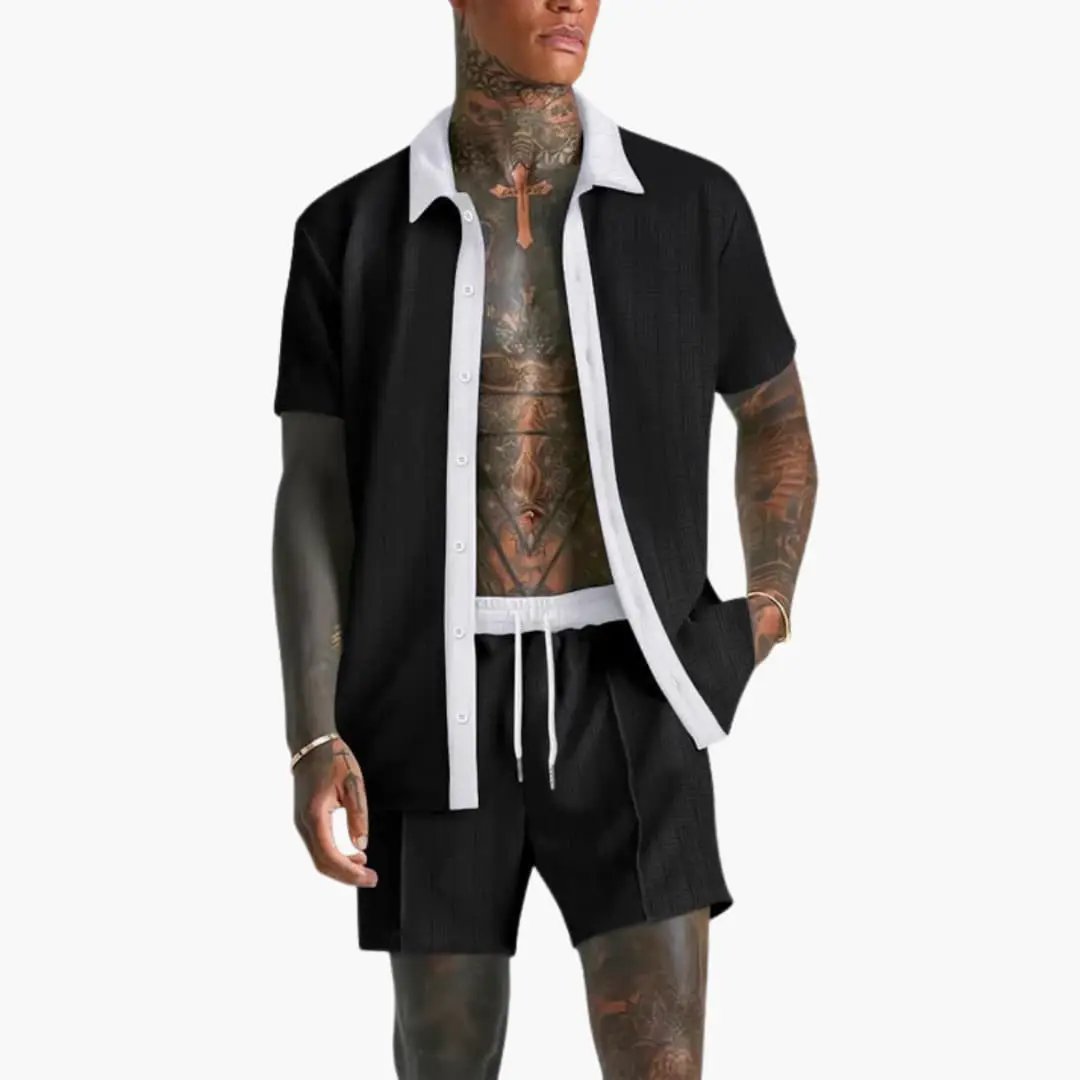 Men's Summer Co-Ord Set, Short Sleeve Shirt & Drawstring Shorts 2 Piece Casual Outfit 2