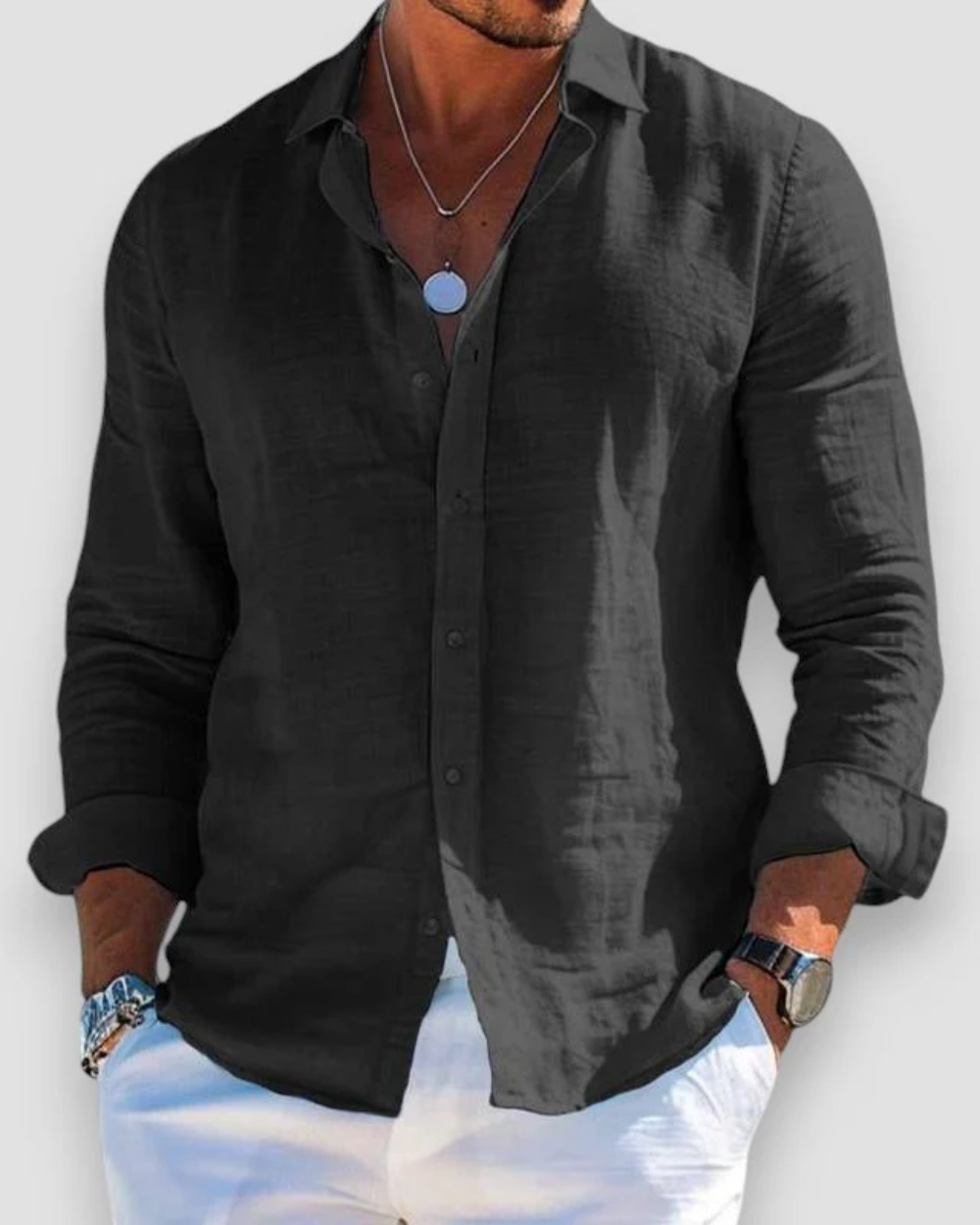 Men's Long Sleeve Button-Up Shirt, Classic Smart Casual Cotton Shirt with Buttons 6