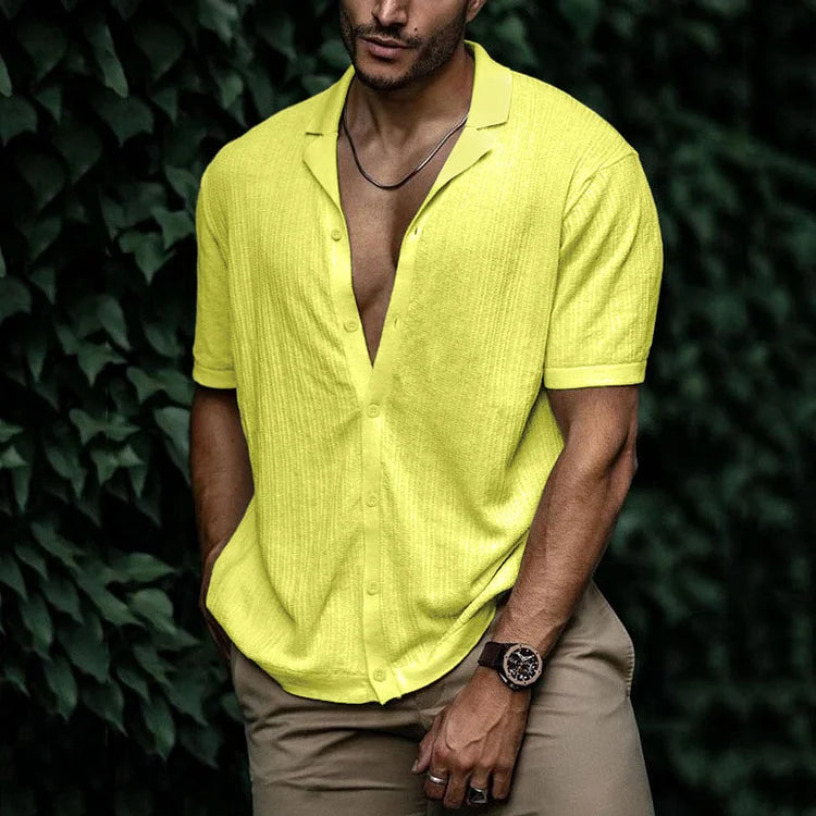 Men's Short Sleeve Summer Shirt, Relaxed Fit Casual Button-Up Holiday Shirt for Everyday Wear 16