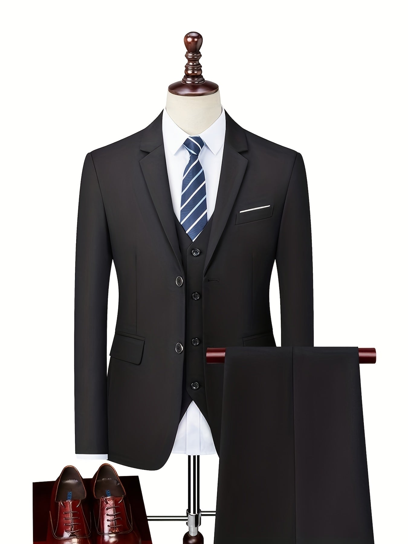 Men's Slim Fit Suit, 2 Piece Tailored Button-Up Blazer & Trousers Set for Formal Events 8