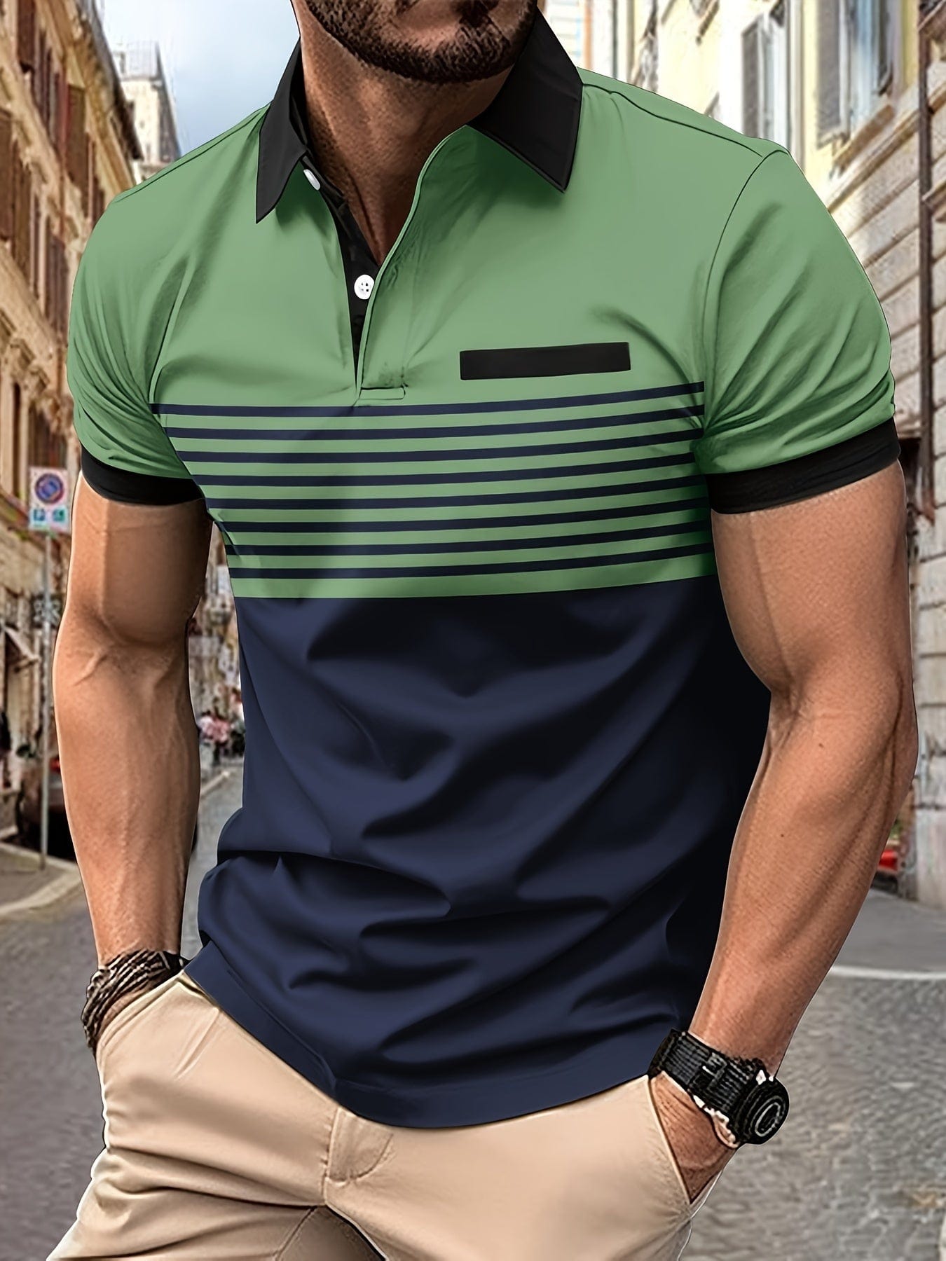 Men's Striped Polo Shirt, Short Sleeve Lightweight Summer Cotton Polo for Casual Wear 3