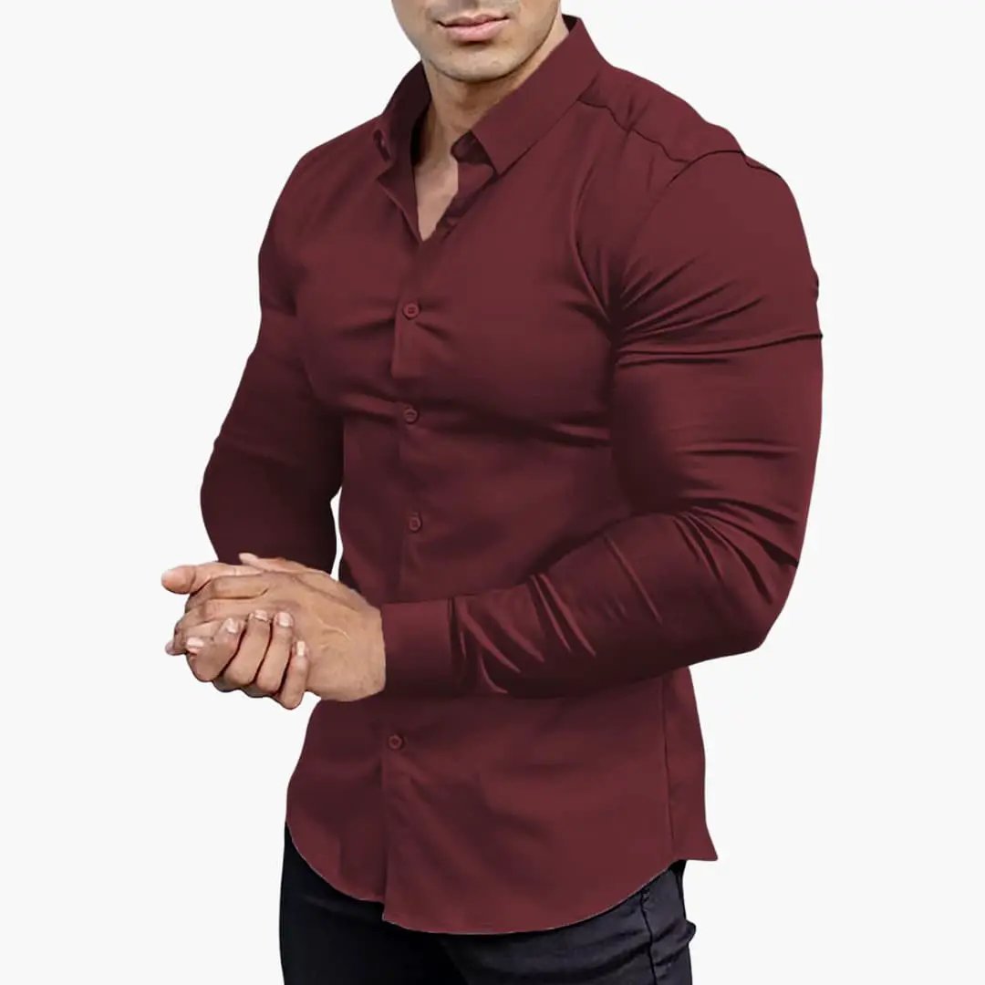 Men's Slim Fit Long Sleeve Shirt, Smart Casual Button-Up Easy Iron Dress Shirt