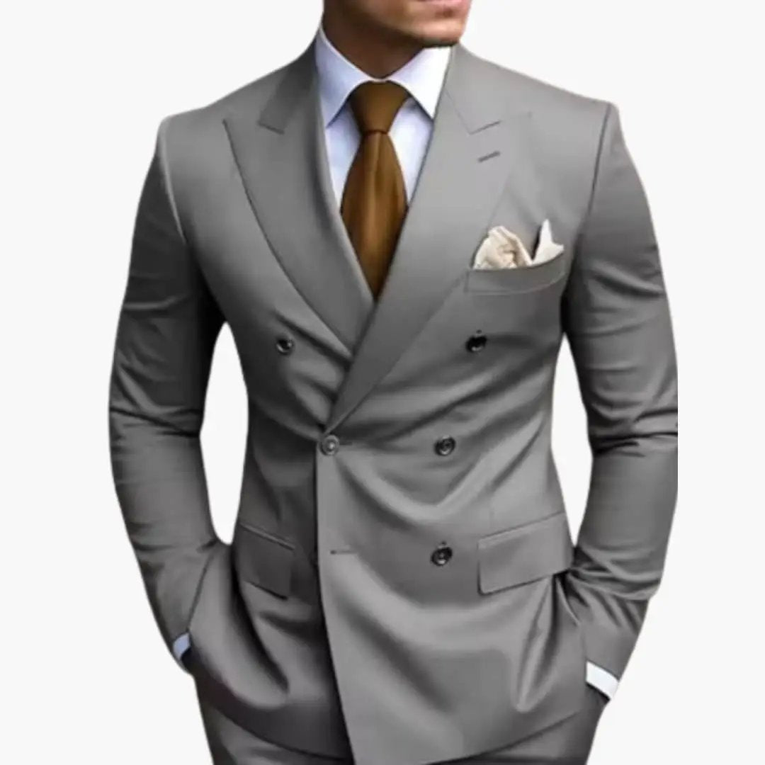 Men's 2 Piece Double-Breasted Suit, Slim Fit Tailored Blazer & Trousers Set for Formal 11