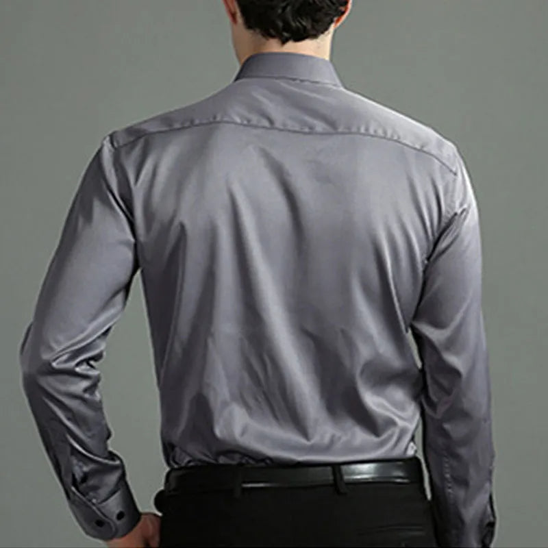 Men's Long Sleeve Formal Shirt, Flexible Fit Smart Button-Up Dress Shirt for Events 12