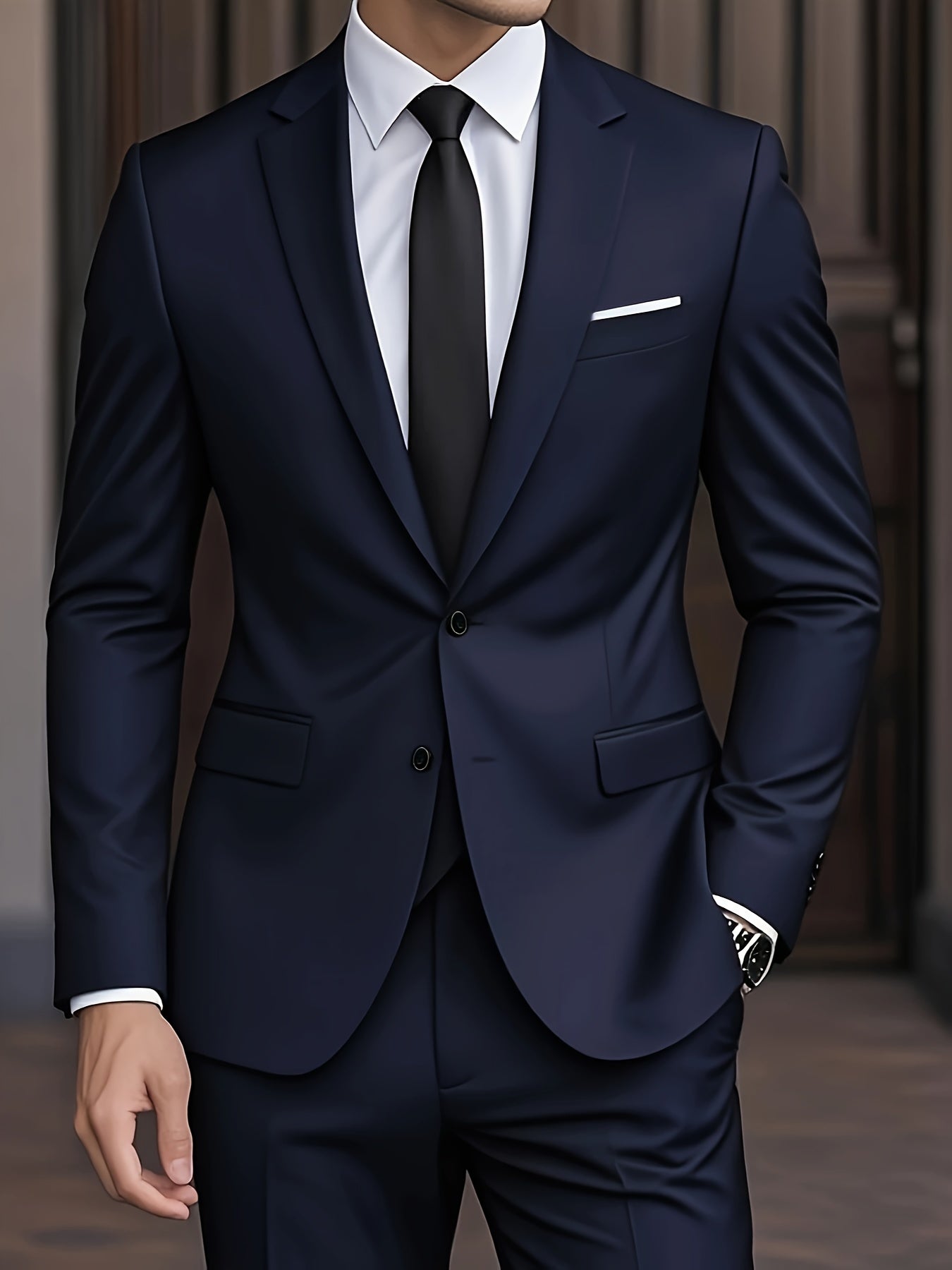 Men's Slim Fit Suit, 2 Piece Tailored Button-Up Blazer & Trousers Set for Formal Events 12