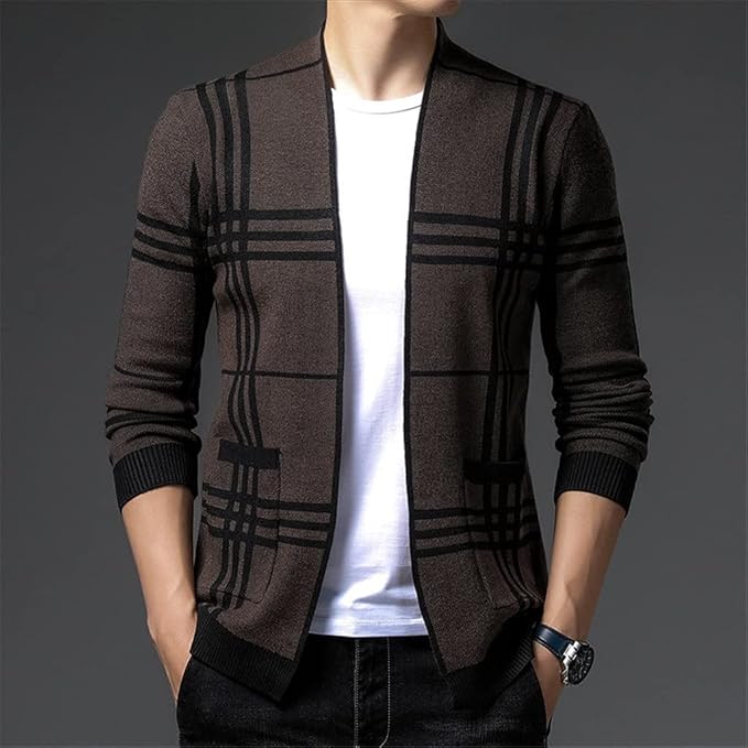 Grid Open-Front Cardigan