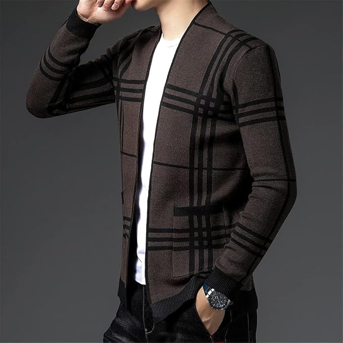 Grid Open-Front Cardigan