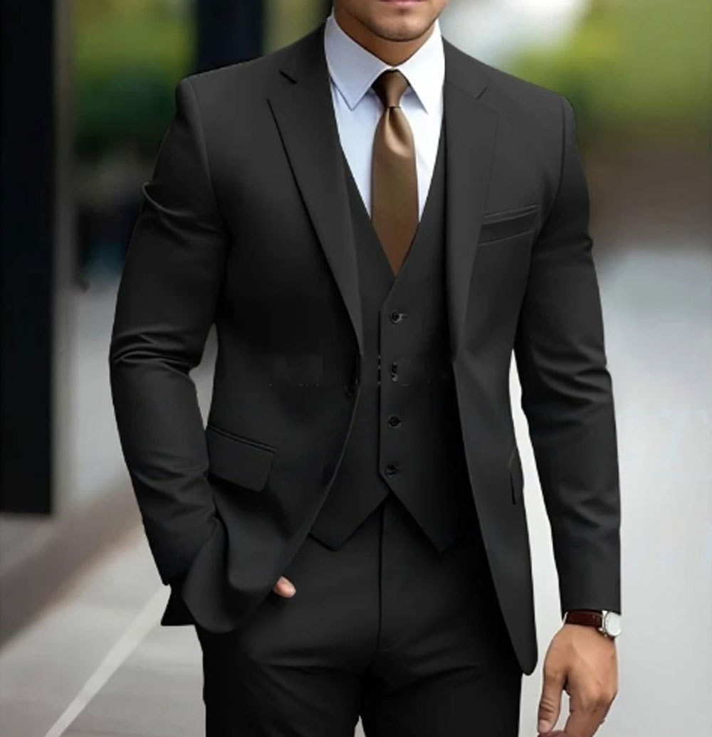 Men's 3 Piece Suit, Slim Fit Tailored Blazer Waistcoat & Trousers Set for Weddings 2