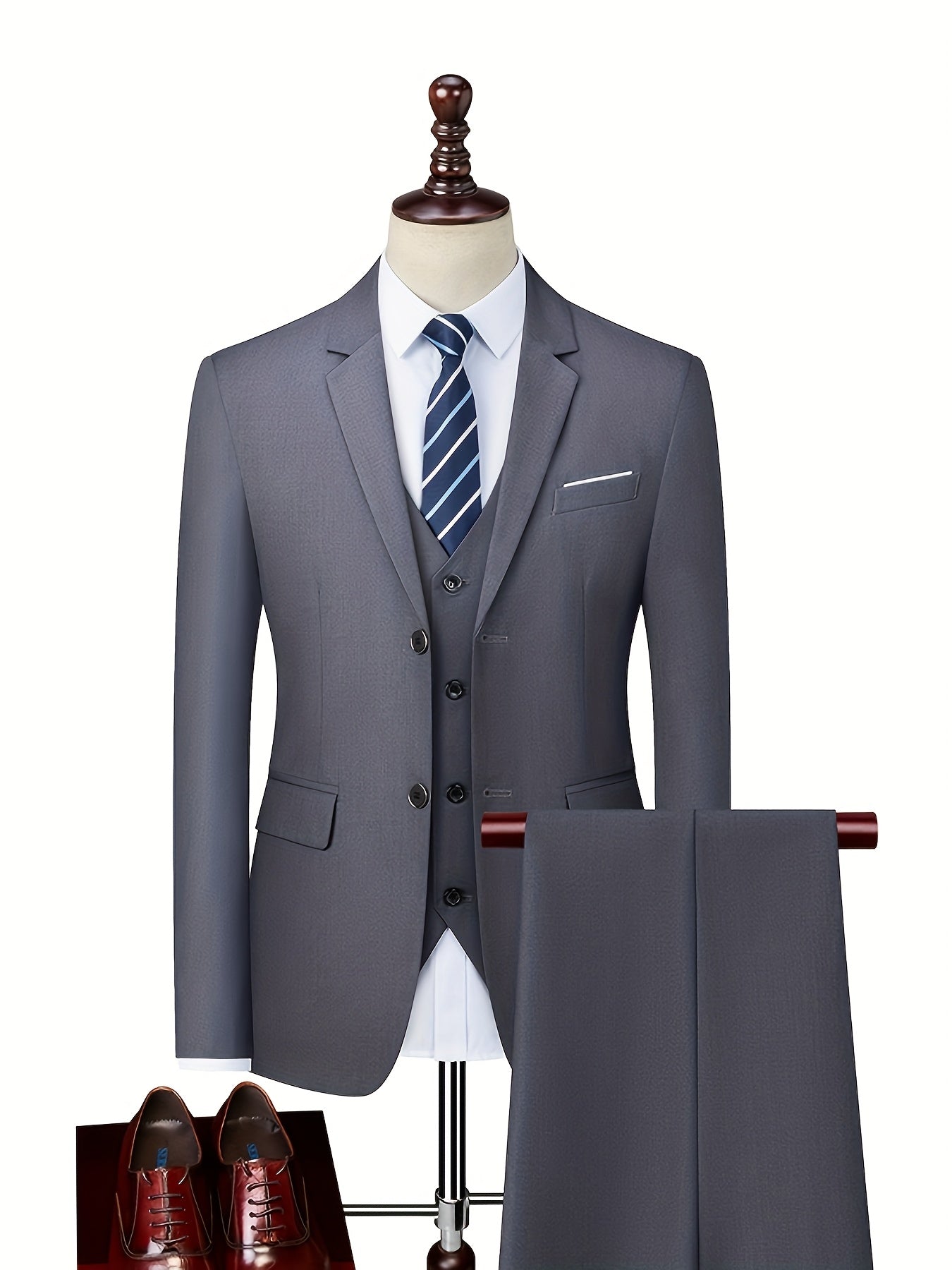 Men's Slim Fit Suit, 2 Piece Tailored Button-Up Blazer & Trousers Set for Formal Events 4