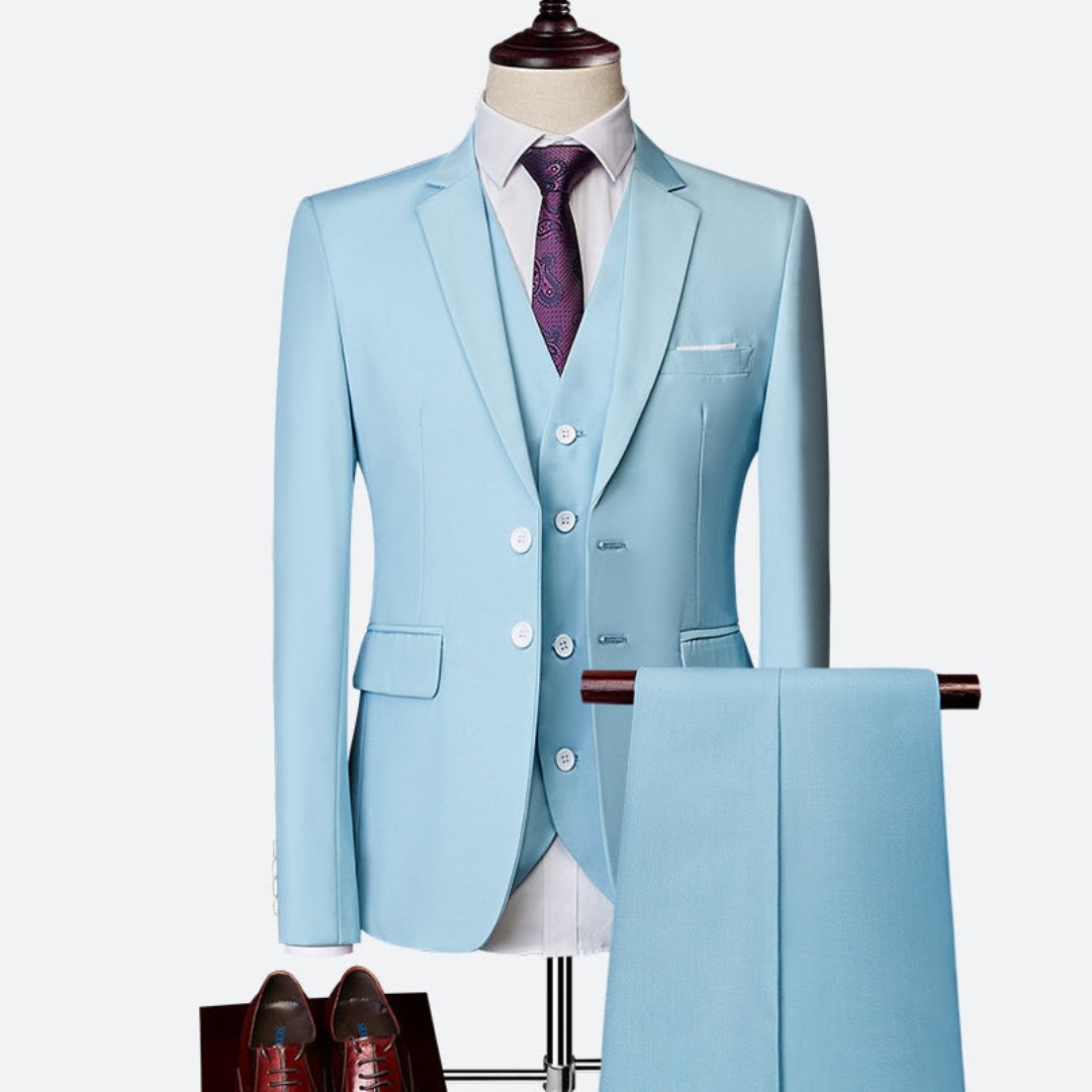 Men's 3 Piece Suit, Double-Breasted Tailored Formal Blazer Waistcoat & Trousers Set 1