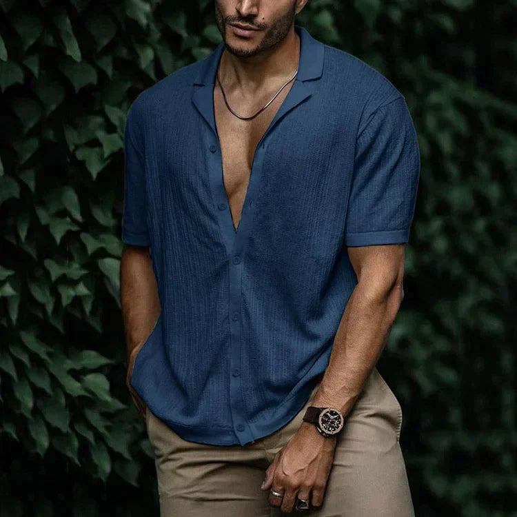 Men's Short Sleeve Summer Shirt, Relaxed Fit Casual Button-Up Holiday Shirt for Everyday Wear 18