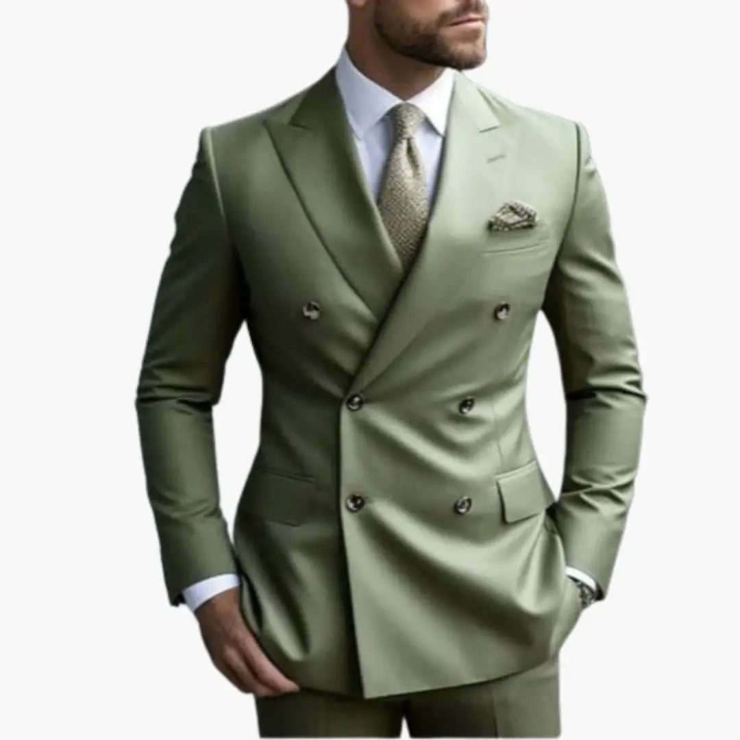 Men's 2 Piece Double-Breasted Suit, Slim Fit Tailored Blazer & Trousers Set for Formal 7