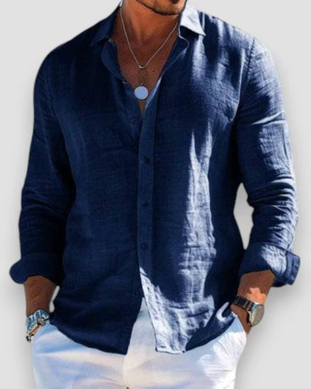 Men's Long Sleeve Button-Up Shirt, Classic Smart Casual Cotton Shirt with Buttons 5