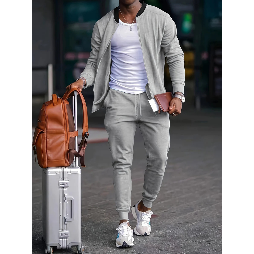 Men's 2 Piece Tracksuit, Zip Bomber Jacket & Tapered Joggers Set for Travel & Athletic Wear 3