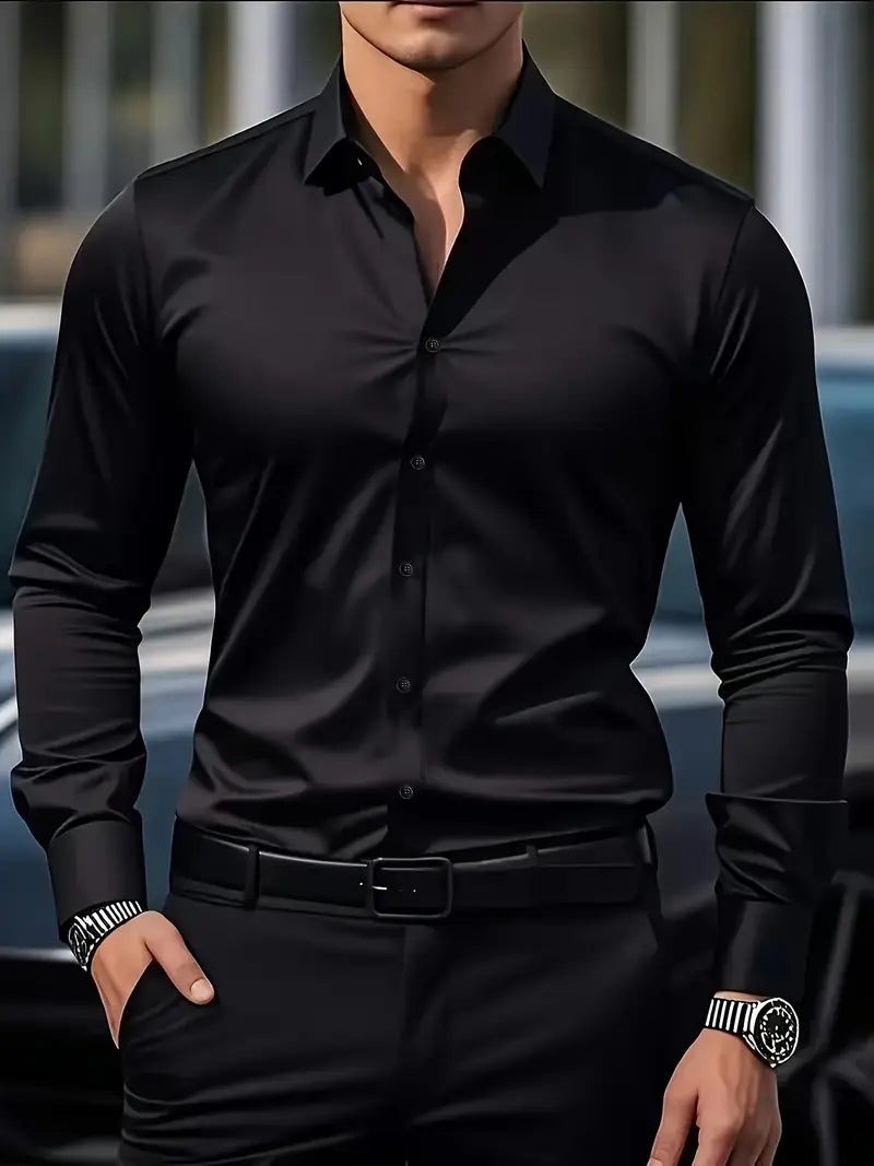 Men's Long Sleeve Button-Up Shirt, Smart Casual Tailored Cotton Shirt for Work & Events 10
