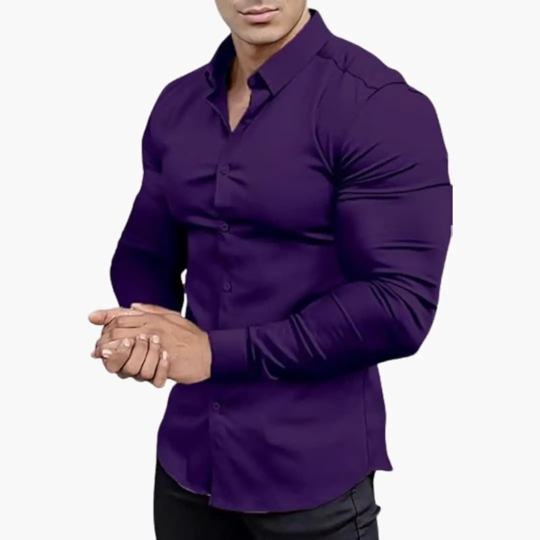 Men's Slim Fit Long Sleeve Shirt, Smart Casual Button-Up Easy Iron Dress Shirt