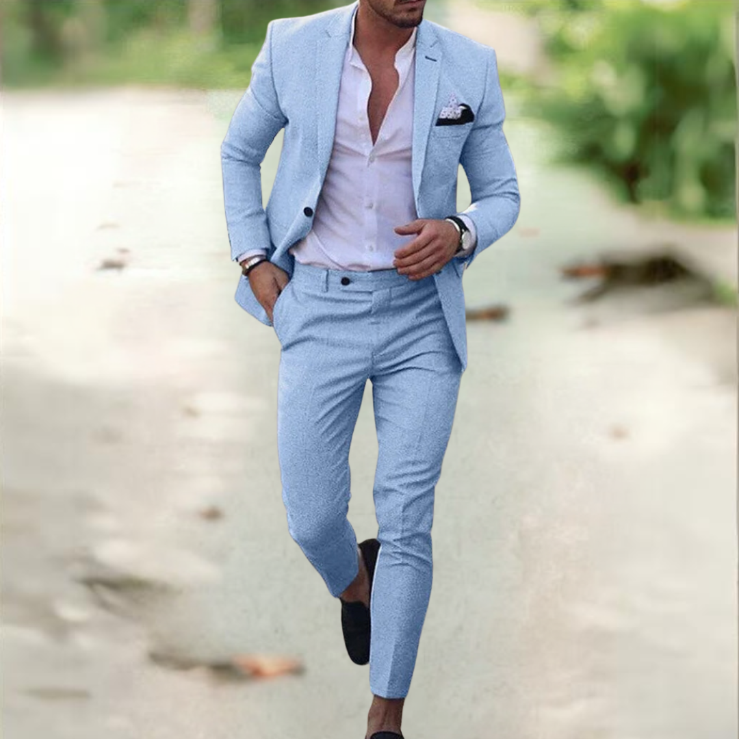 Men's 2 Piece Tailored Suit, Classic Slim Fit Blazer & Trousers Set for Weddings & Business 5