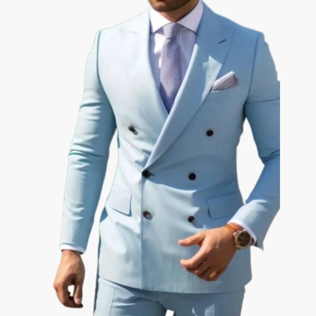 Men's 2 Piece Double-Breasted Suit, Slim Fit Tailored Blazer & Trousers Set for Formal 9