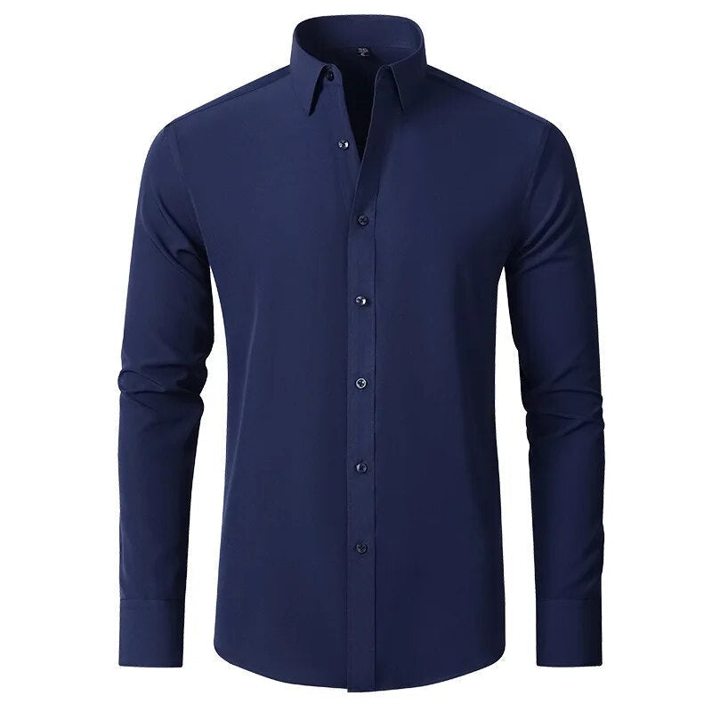 Men's Long Sleeve Formal Shirt, Flexible Fit Smart Button-Up Dress Shirt for Events 7