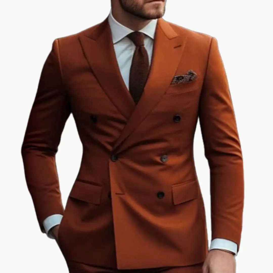 Men's 2 Piece Double-Breasted Suit, Slim Fit Tailored Blazer & Trousers Set for Formal 1